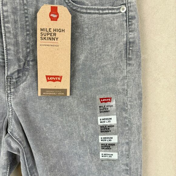 Levi's Mile High Super Skinny Women's Grey Jeans Size 8 Medium W29 L30 - Picture 3 of 8
